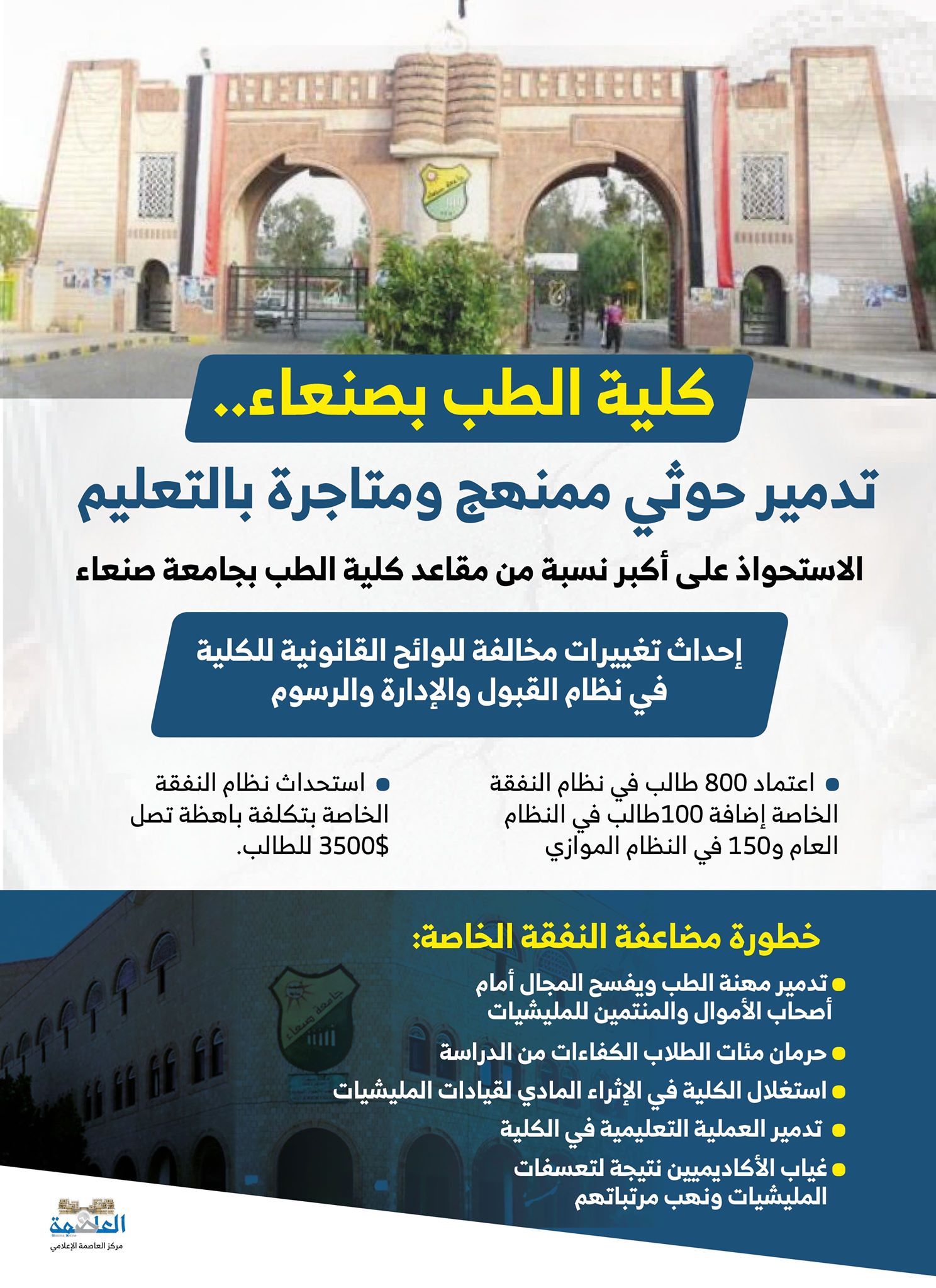 كلية الطب بجامعة صنعاء تدمير حوثي ممنهج كلية الطب بجامعة صنعاء تدمير حوثي ممنهج