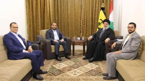 الحوثيون يلتقون بزعيم مليشيا حزب الله في ضاحية "لبنان" (صورة)