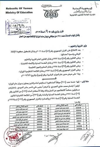 ضمن تجريفها للتعليم.. مليشيا الحوثي تستبدل 211 موظفاً في وزارة التربية من أنصارها