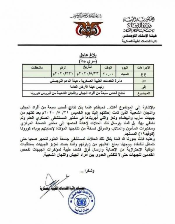 وثيقة تكشف تفشي وباء كورونا أوساط المقاتلين في صفوف ميليشيا الحوثي
