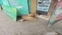 صورة تختزل المشهد المختل في صنعاء.. طفل جائع وحافي القدمين نائم على رصيف بجوار لافتة "لبّيك يا رسول الله"